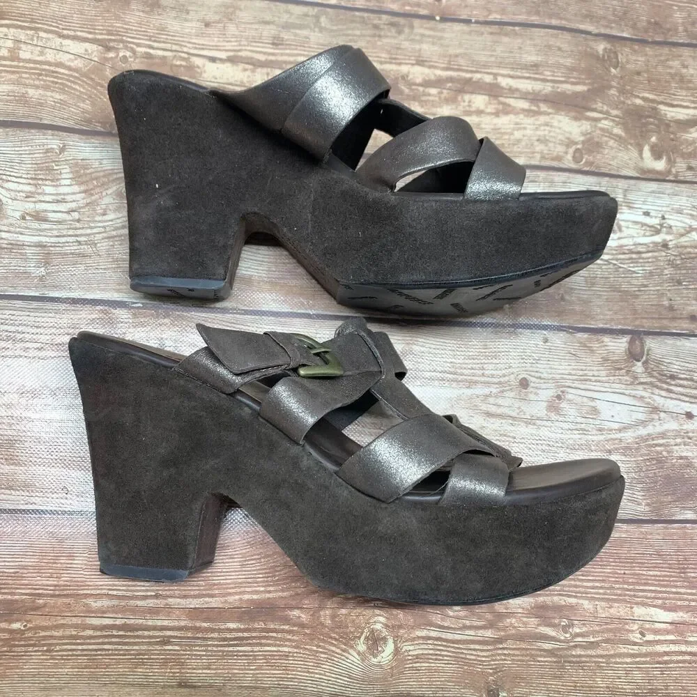 Kork-Ease Womens Platform Heel Wedge Sandals Size 8 EU‎ 39 Leather Brown